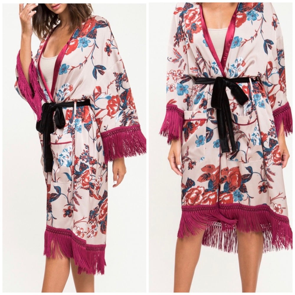 Satin Oriental Print Robe